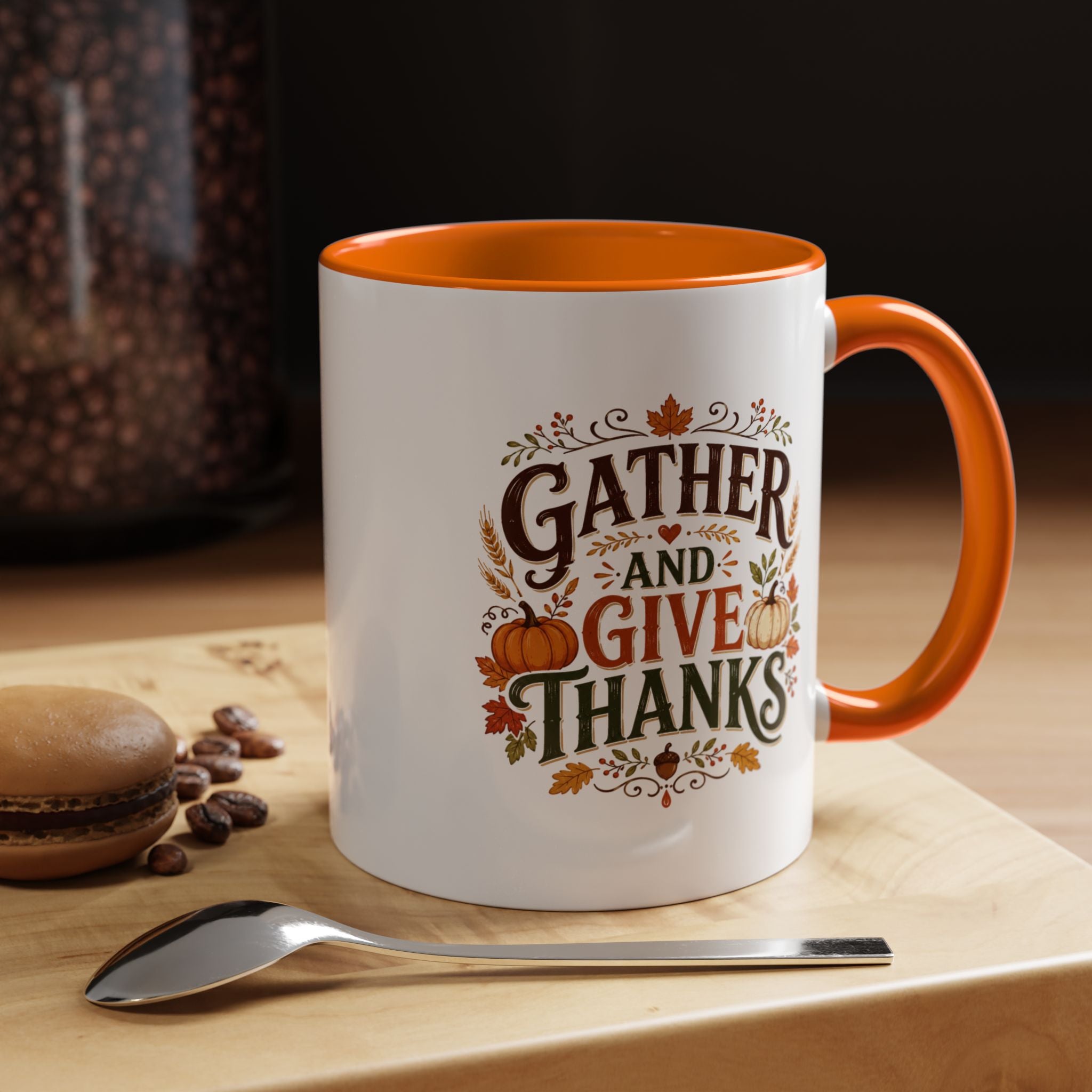Thanksgiving Mug Gather and Give Thanks Coffee Mug — Thanksgiving Accent Mug
