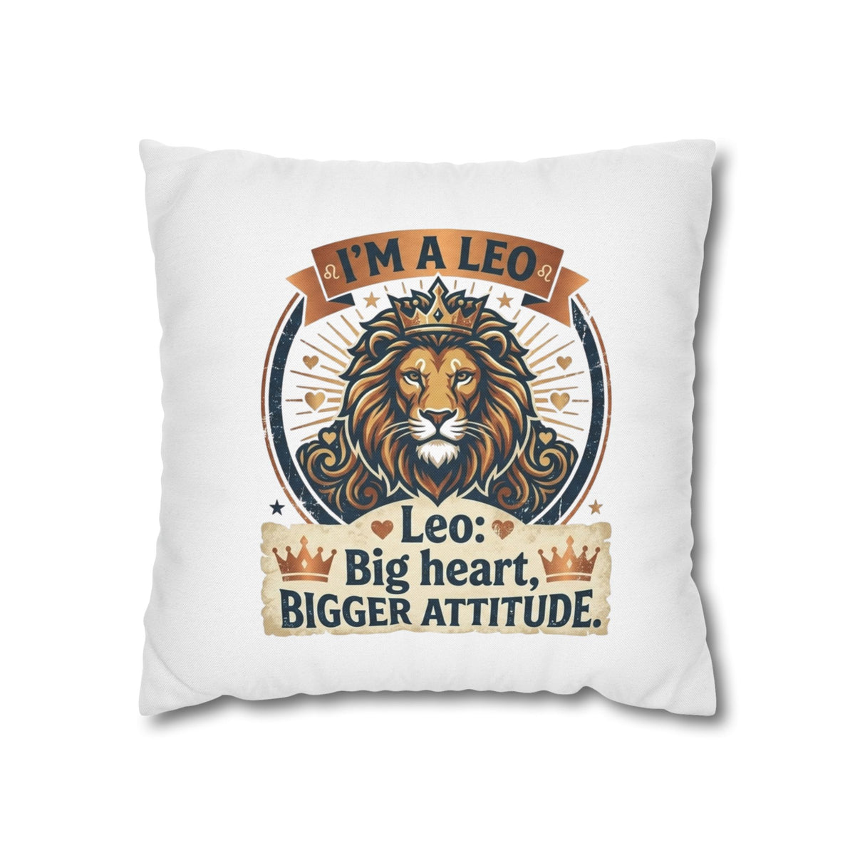 Leo Zodiac Big Heart Big Attitude Spun Polyester Square Pillowcase