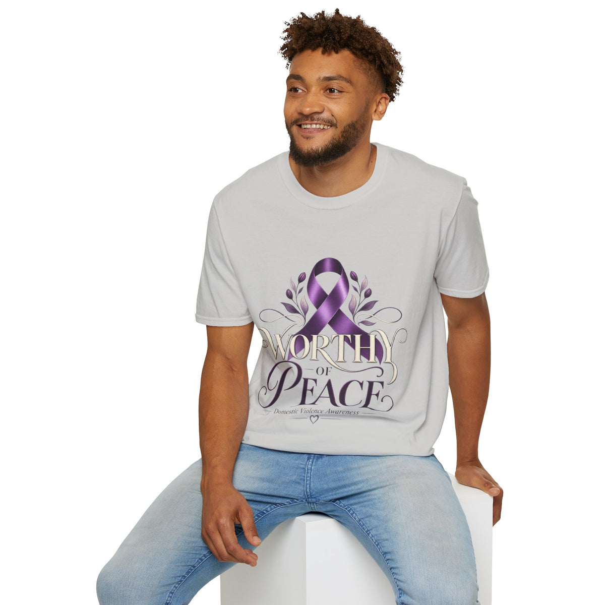 Worthy of Peace Purple Ribbon Domestic Violence  Awareness T-Shirt