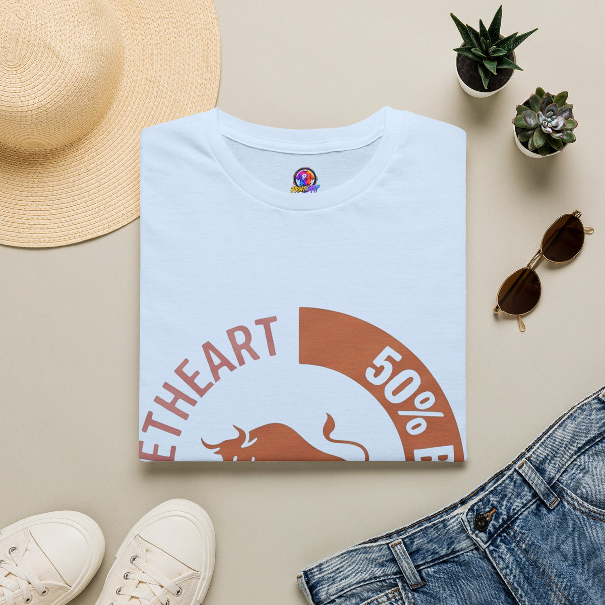 Bull Percentage Graphic T-Shirt — "50% Bull, 50% Sweetheart" Casual Tee