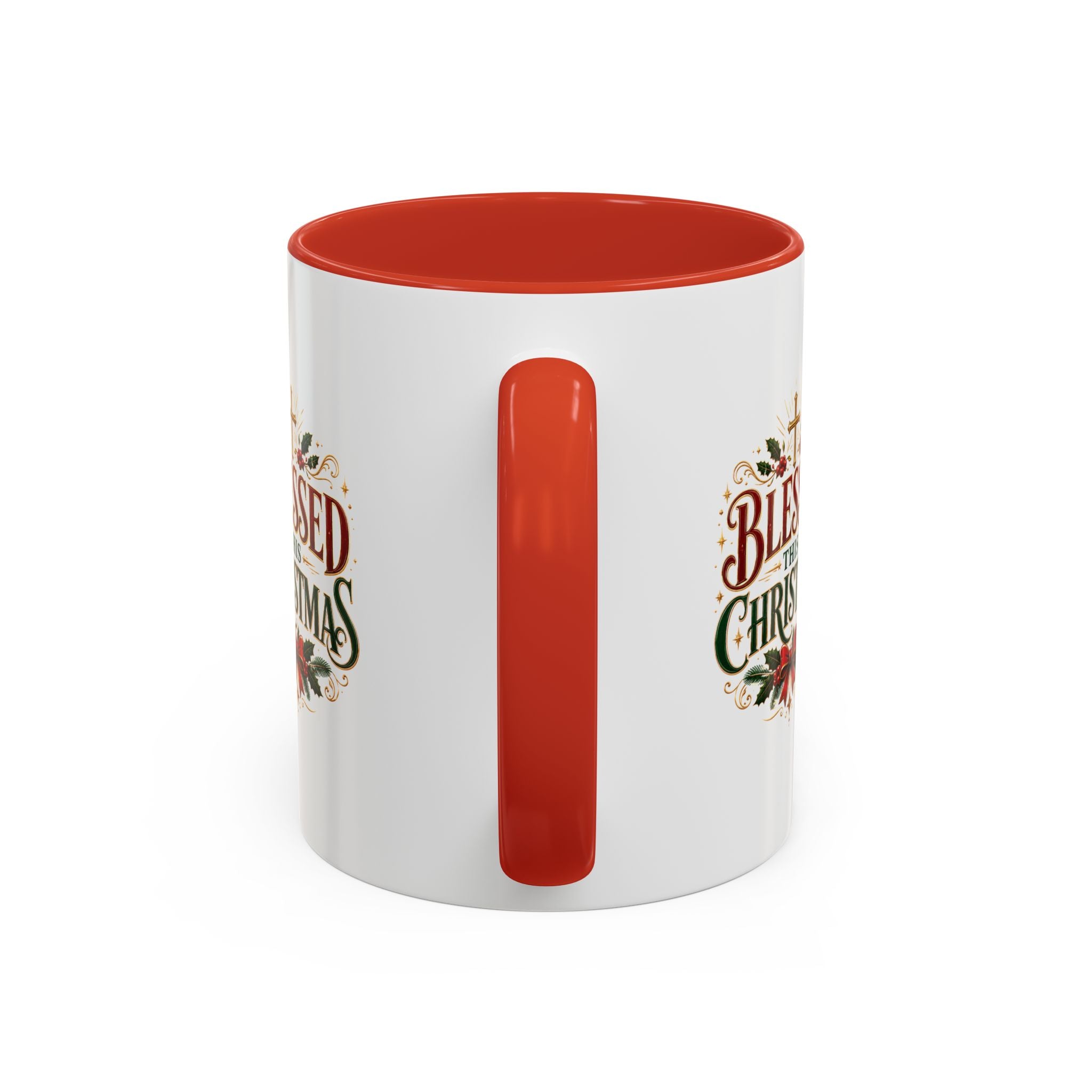 Blessed This Christmas Accent Coffee Mug – Holiday Religious Poinsettia Coffee Cup