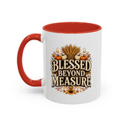 Thanksgiving Mug Blessed Beyond Measure Accent Coffee Mug — Fall Pumpkin & Wheat Autumn Faith Mug