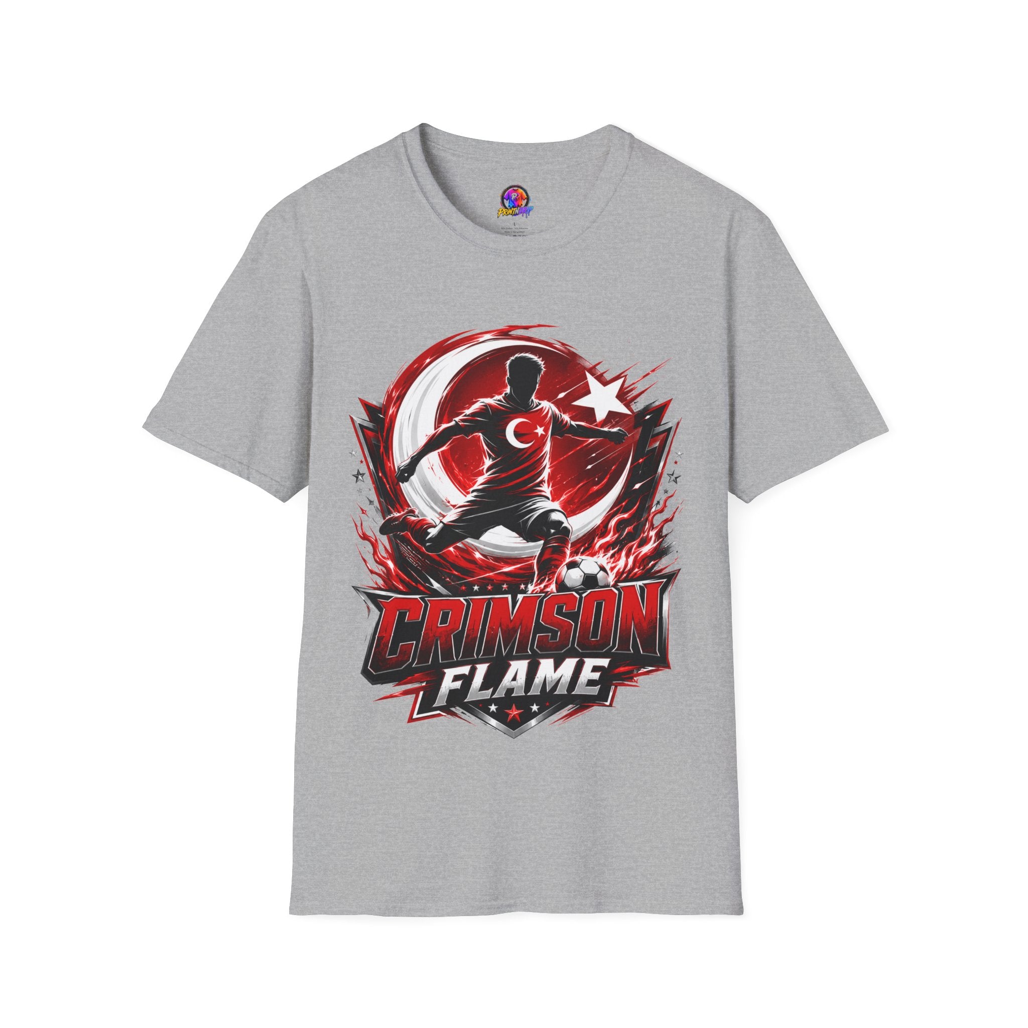 Turkey Crimson Flame Soccer T-Shirt — Turkish Crescent & Star Football Fan Tee