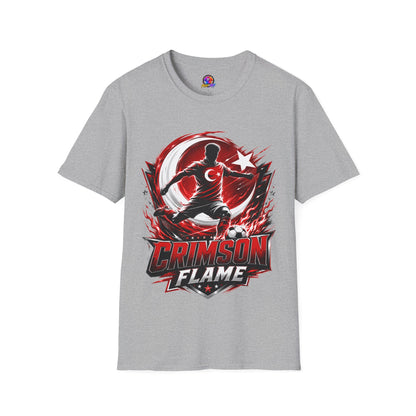 Turkey Crimson Flame Soccer T-Shirt — Turkish Crescent & Star Football Fan Tee