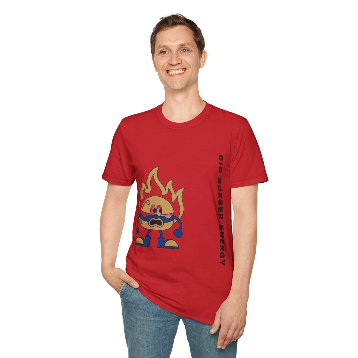 Burger Mascot T‑Shirt — ‘Big Burger’ Flame Character Graphic Tee - Trending Now - September 2026