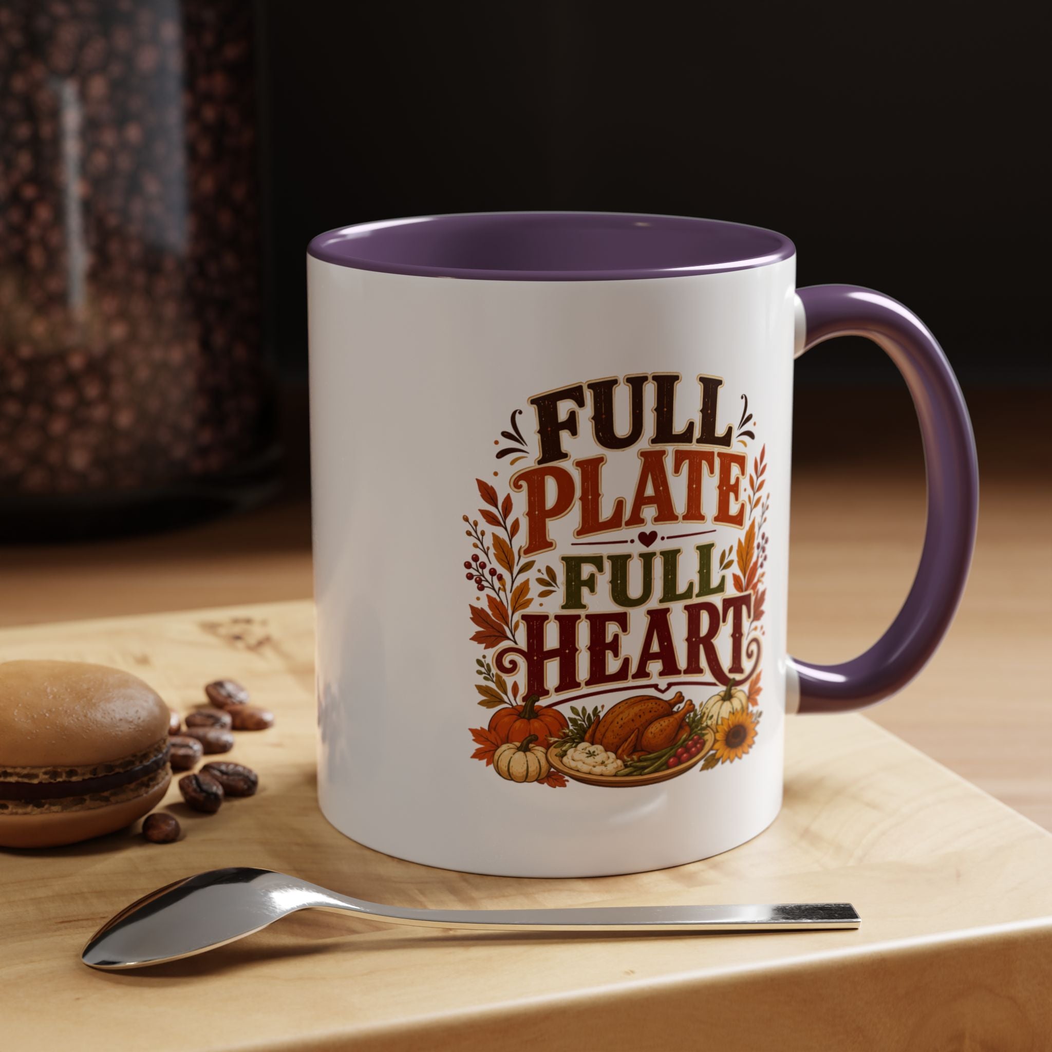 Thanksgiving Mug Full Plate Full Heart Accent Coffee Mug — Fall Thanksgiving Harvest Tea Cup