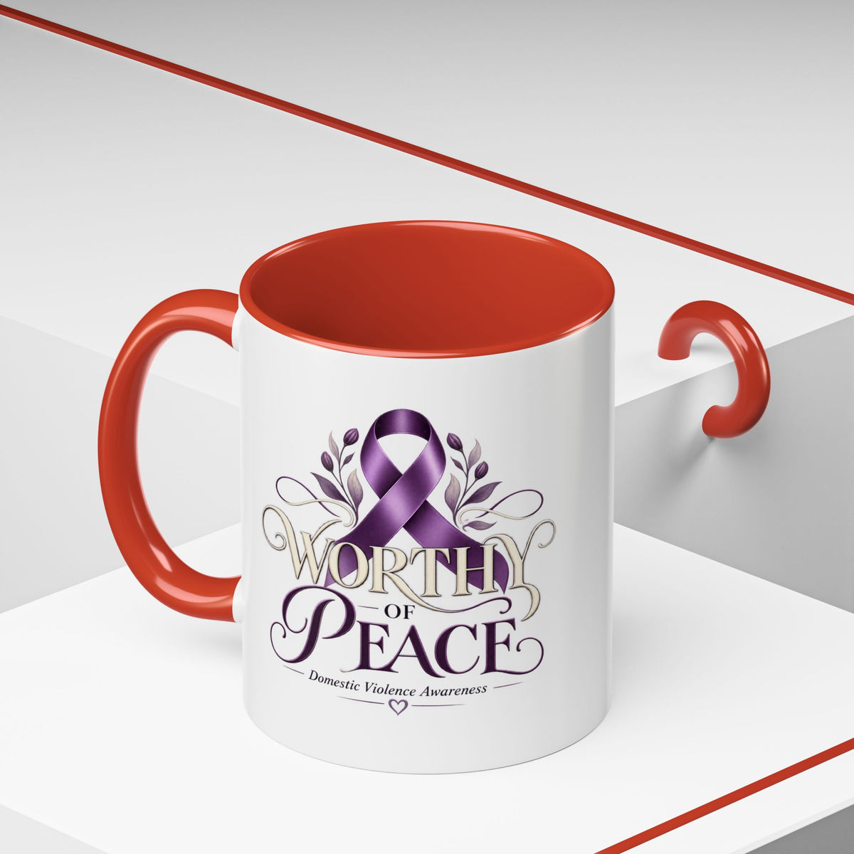 Worth of Peace Accent Coffee Mug — Domestic Violence Awareness Ribbon (11/15oz)