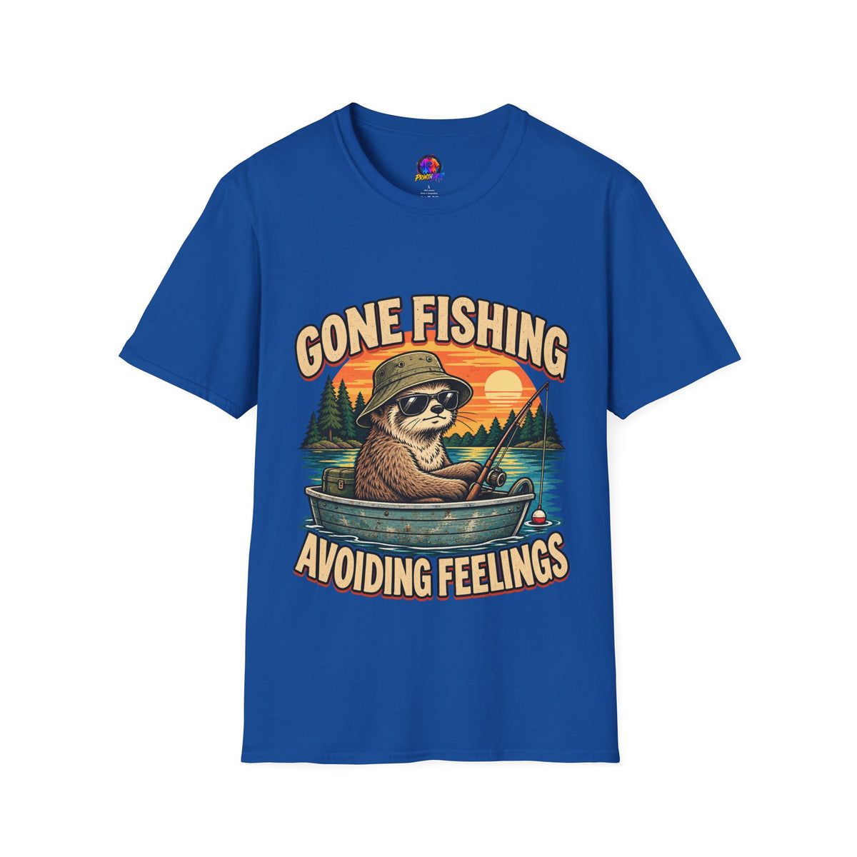 Funny And Witty T-Shirt — “Gone Fishing, Avoiding Feelings” Sloth Fishing Graphic Tee