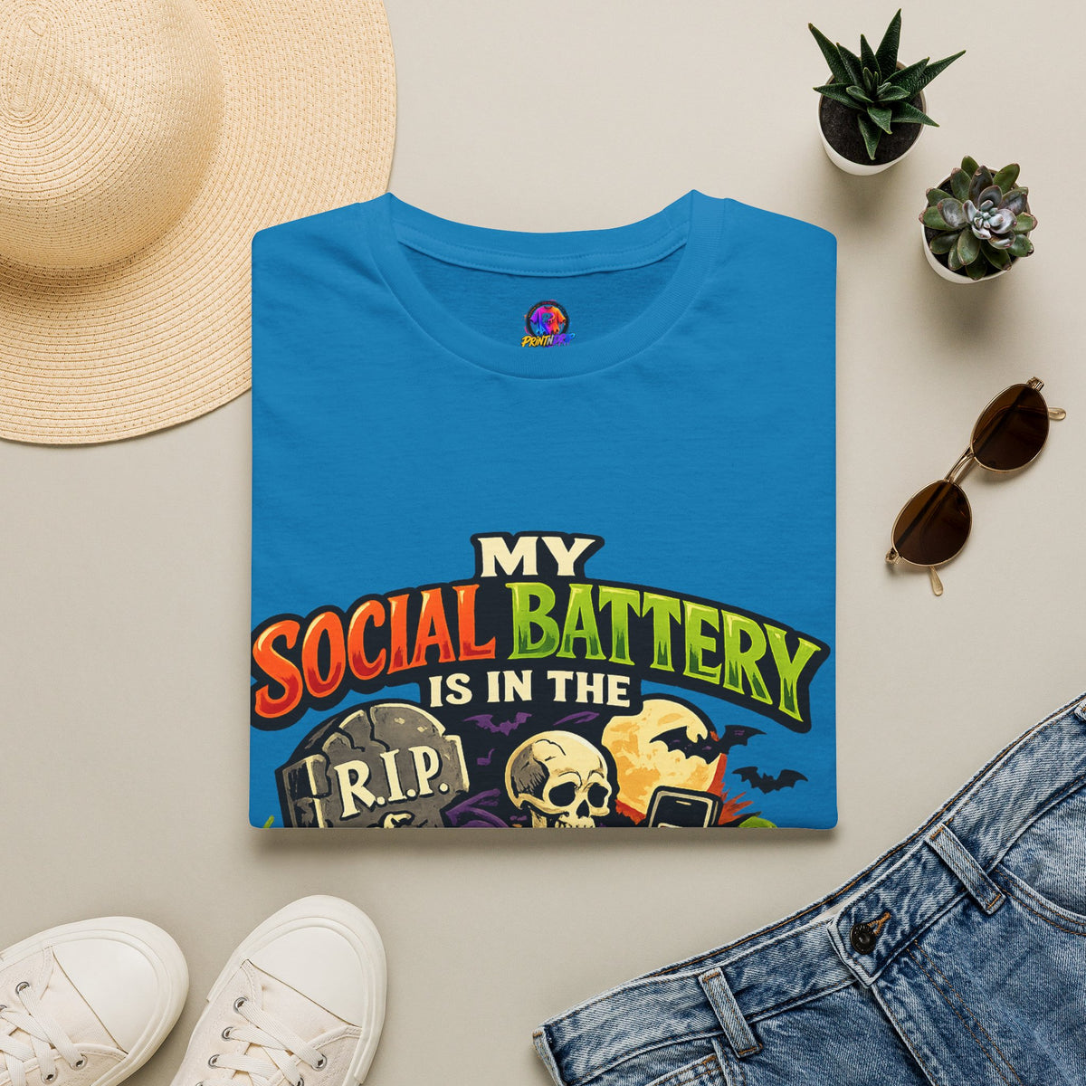 Halloween My Social Battery Unisex Softstyle T-Shirt