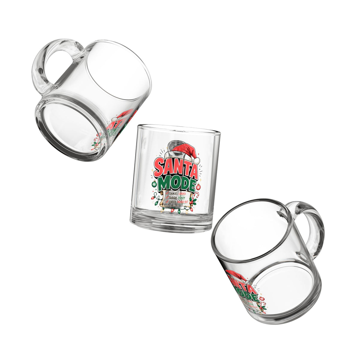 Christmas Glass Mug 10 oz Santa Mode Glass Mug - 10oz Holiday Christmas Coffee Cup