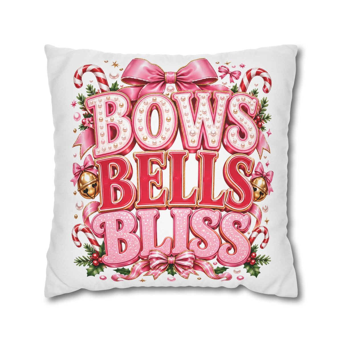 Bows Bells Bliss Decorative Throw Pillowcase Modern Day Christmas