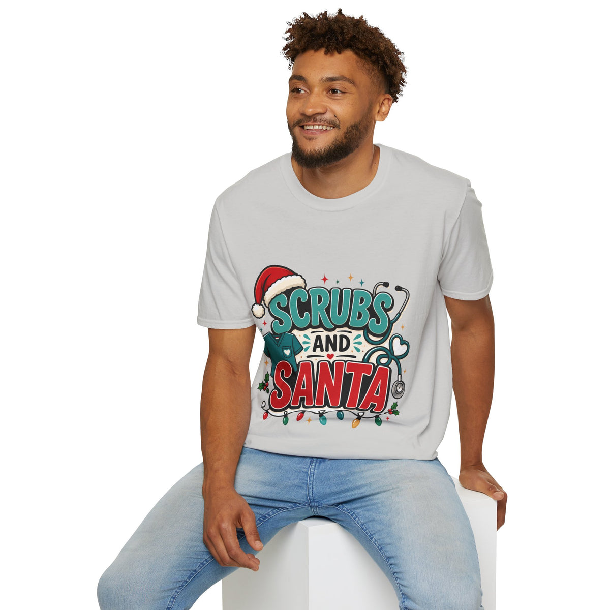Scrubs and Santa Christmas T-Shirt — Cute Holiday Nurse Tee