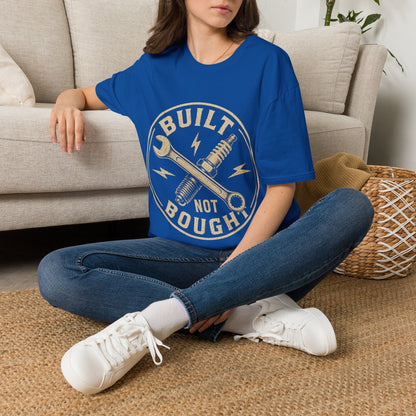 Built Not Bought T-Shirt — Vintage Mechanic Wrench & Spark Plug Design