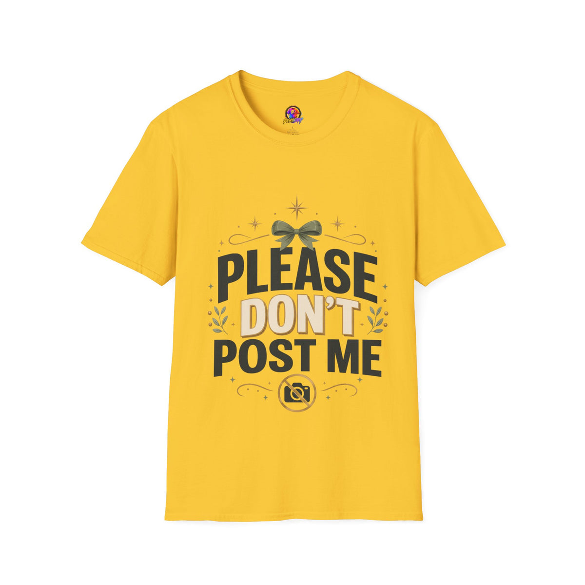 T-Shirt — Please Don’t Post Me Graphic Tee (Cute Bow, Social Media Humor)