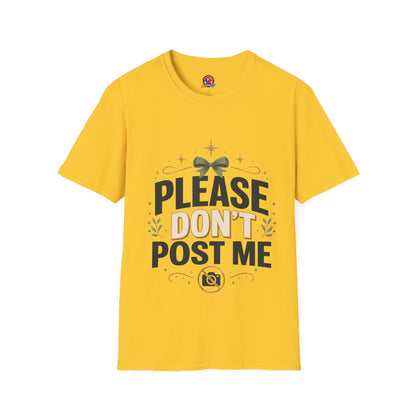 T-Shirt — Please Don’t Post Me Graphic Tee (Cute Bow, Social Media Humor)