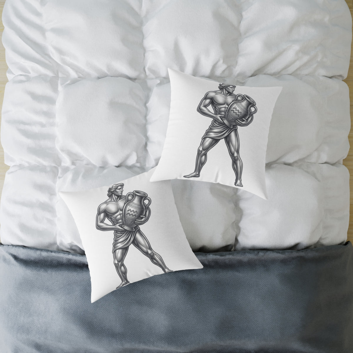 Aquarius Zodiac Pillow — Silver Water-Bearer Decorative Square Throw Pillow