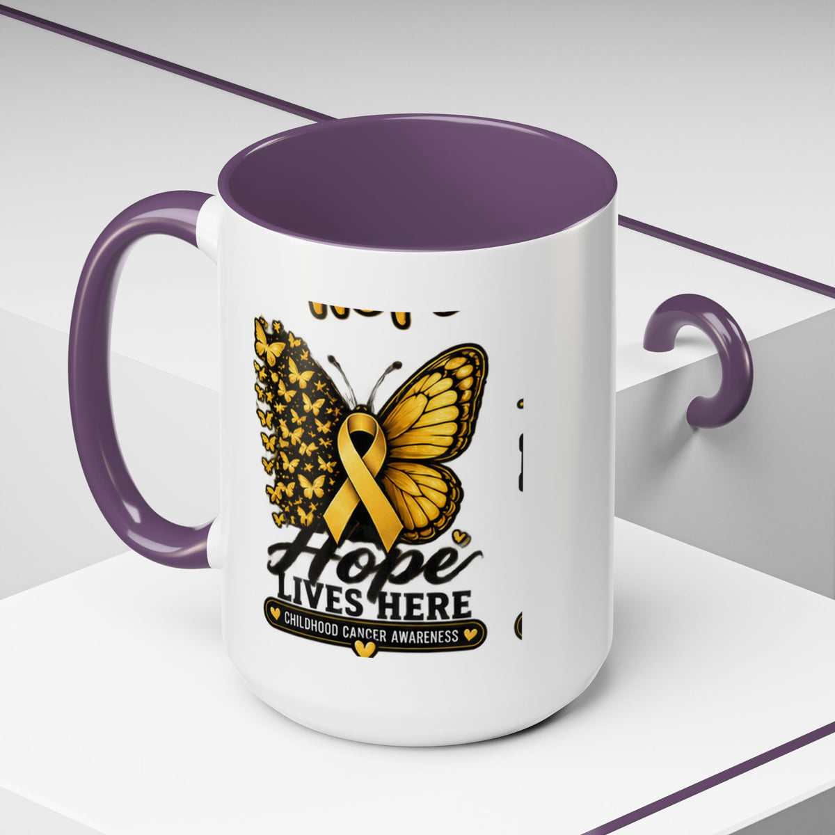 Children’s Cancer Awareness Accent Coffee Mug — "Hope Lives Here" (11/15oz)