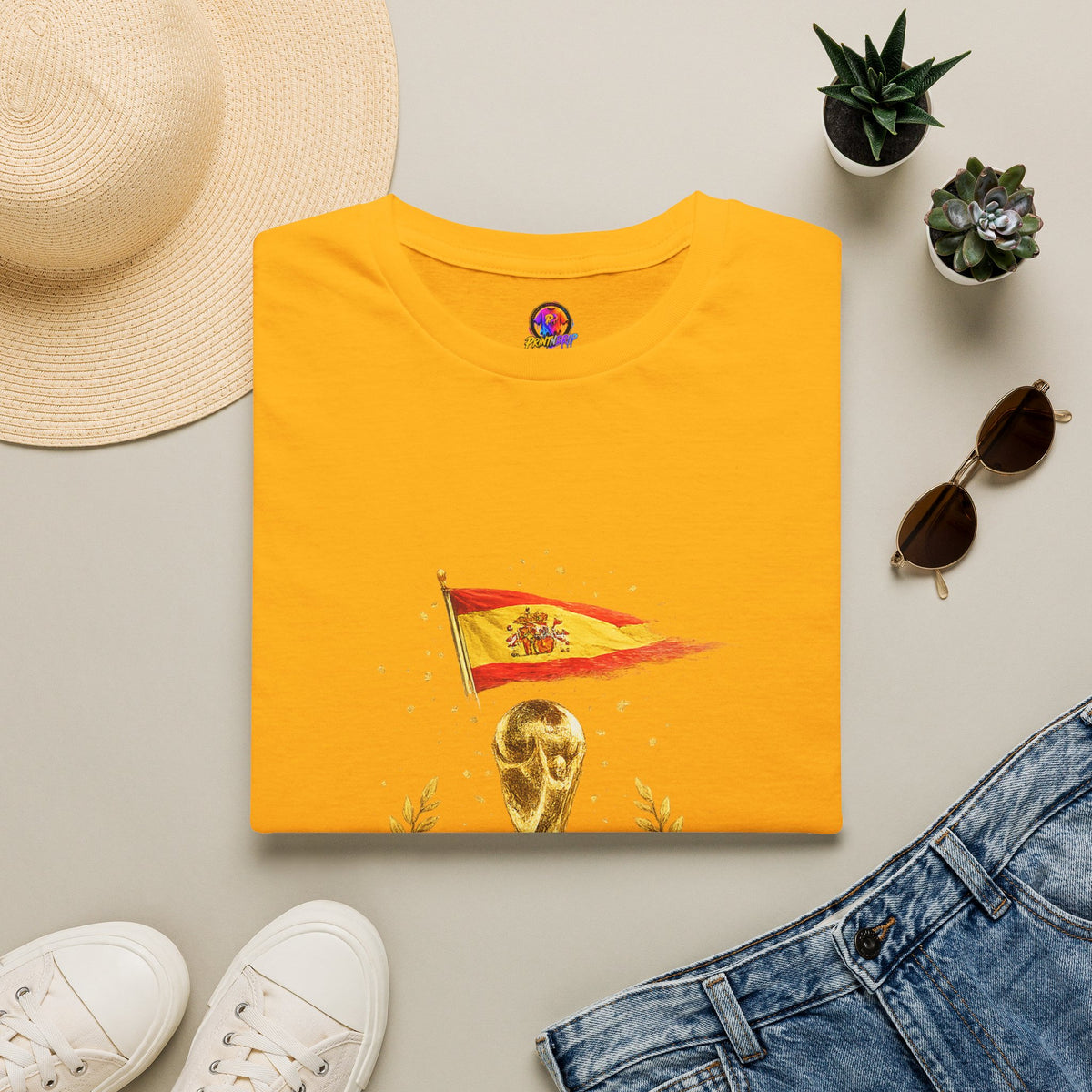 Spain World Cup Champions T-Shirt — Spanish Flag & Trophy Soccer Tee