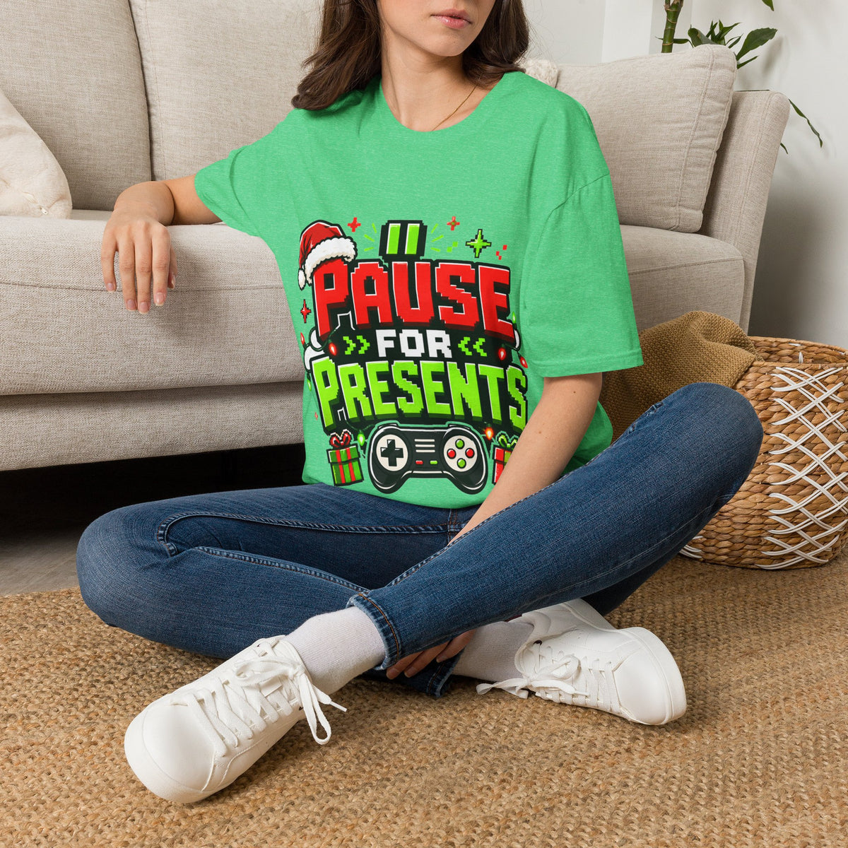 T-Shirt — "Pause for Presents" Christmas Gamer Tee