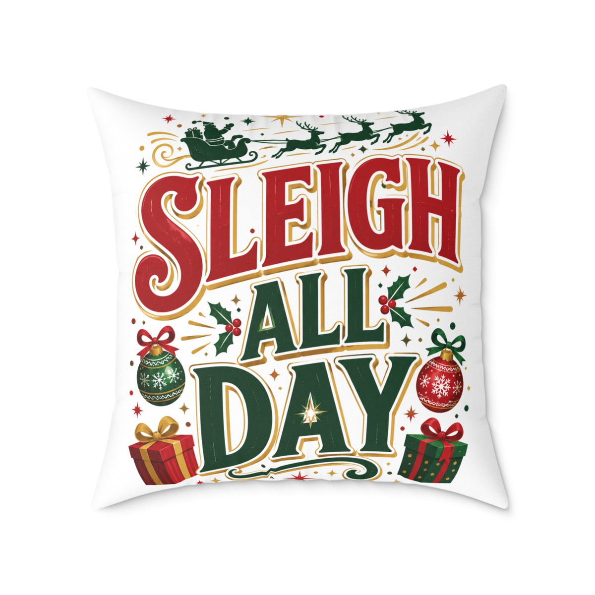 Christmas Sleigh All Day Decorative Pillow — Festive Christmas Holiday Throw Cushion
