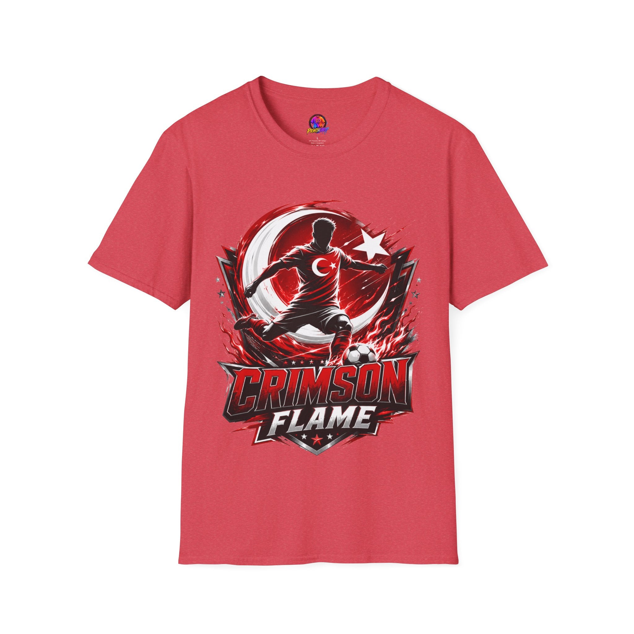 Turkey Crimson Flame Soccer T-Shirt — Turkish Crescent & Star Football Fan Tee