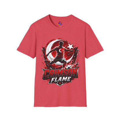 Turkey Crimson Flame Soccer T-Shirt — Turkish Crescent & Star Football Fan Tee