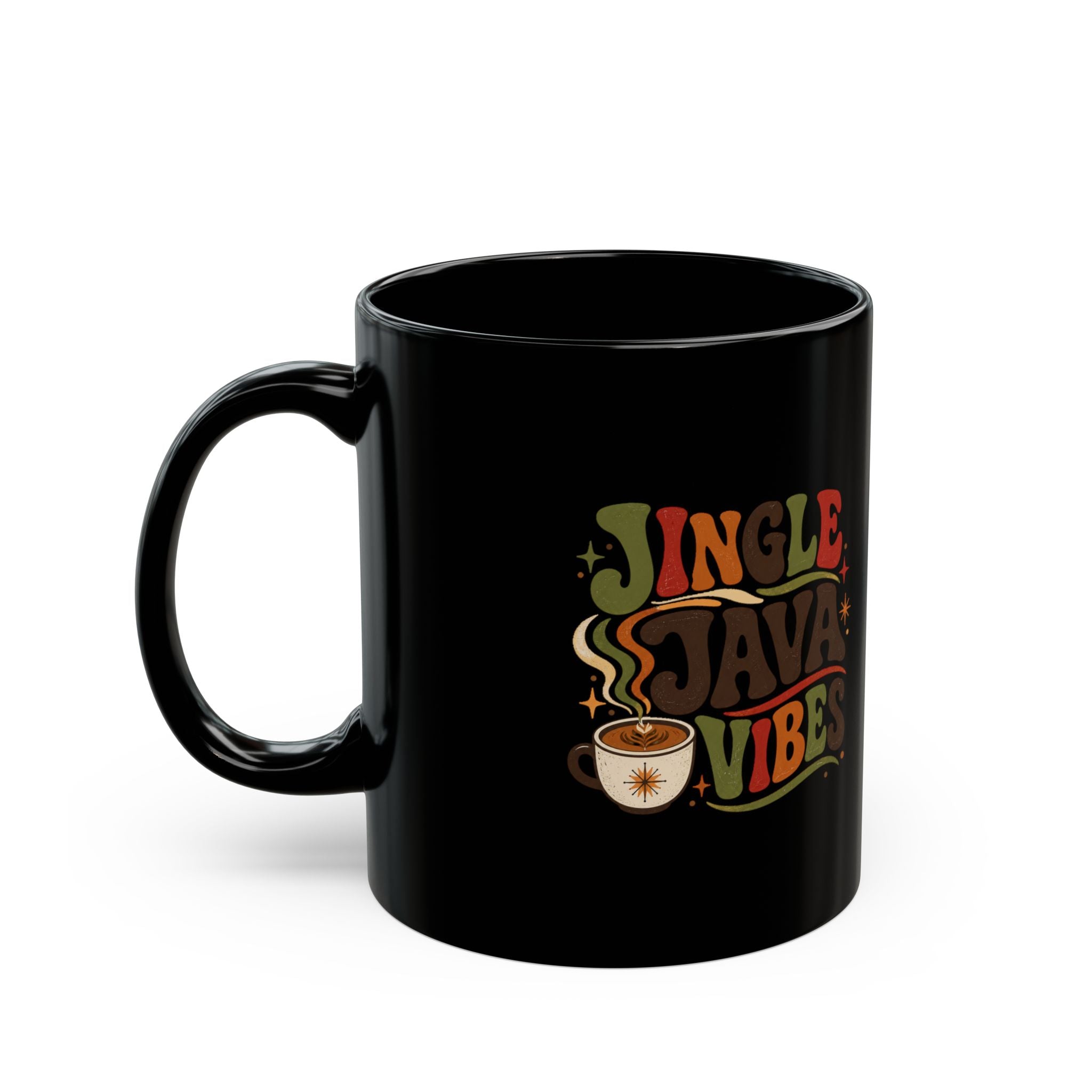Christmas  Jingle Java Vibes Black Mug — Festive Coffee Lover Holiday Coffee Mug
