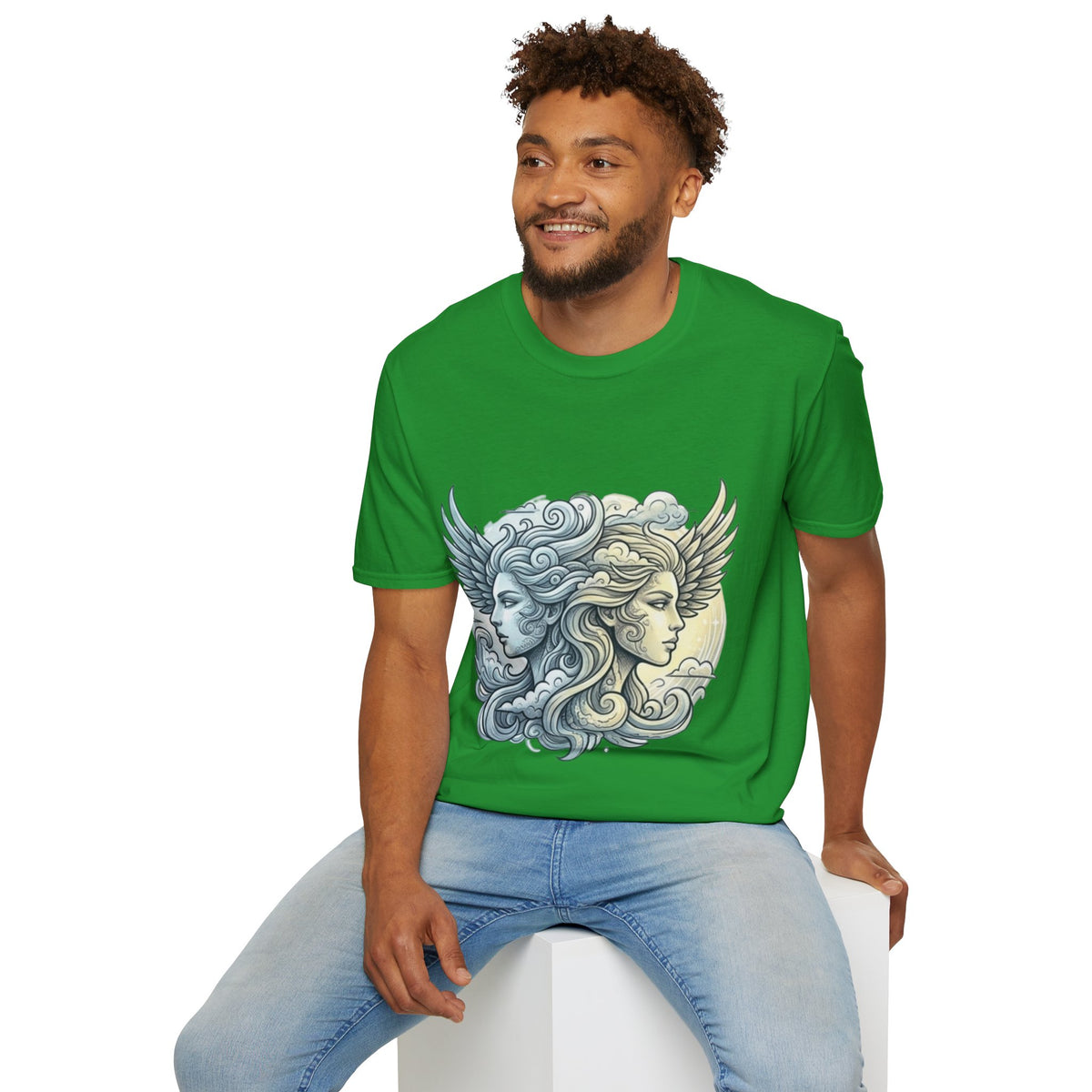 Mythic Moon & Sun Faces T-Shirt — Celestial Duality Graphic Tee