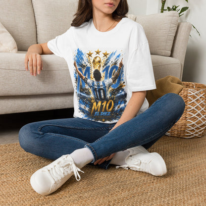 Argentna  Soccer M10 Champion T-Shirt — Gold Trophy & Stars Football Fan Tee