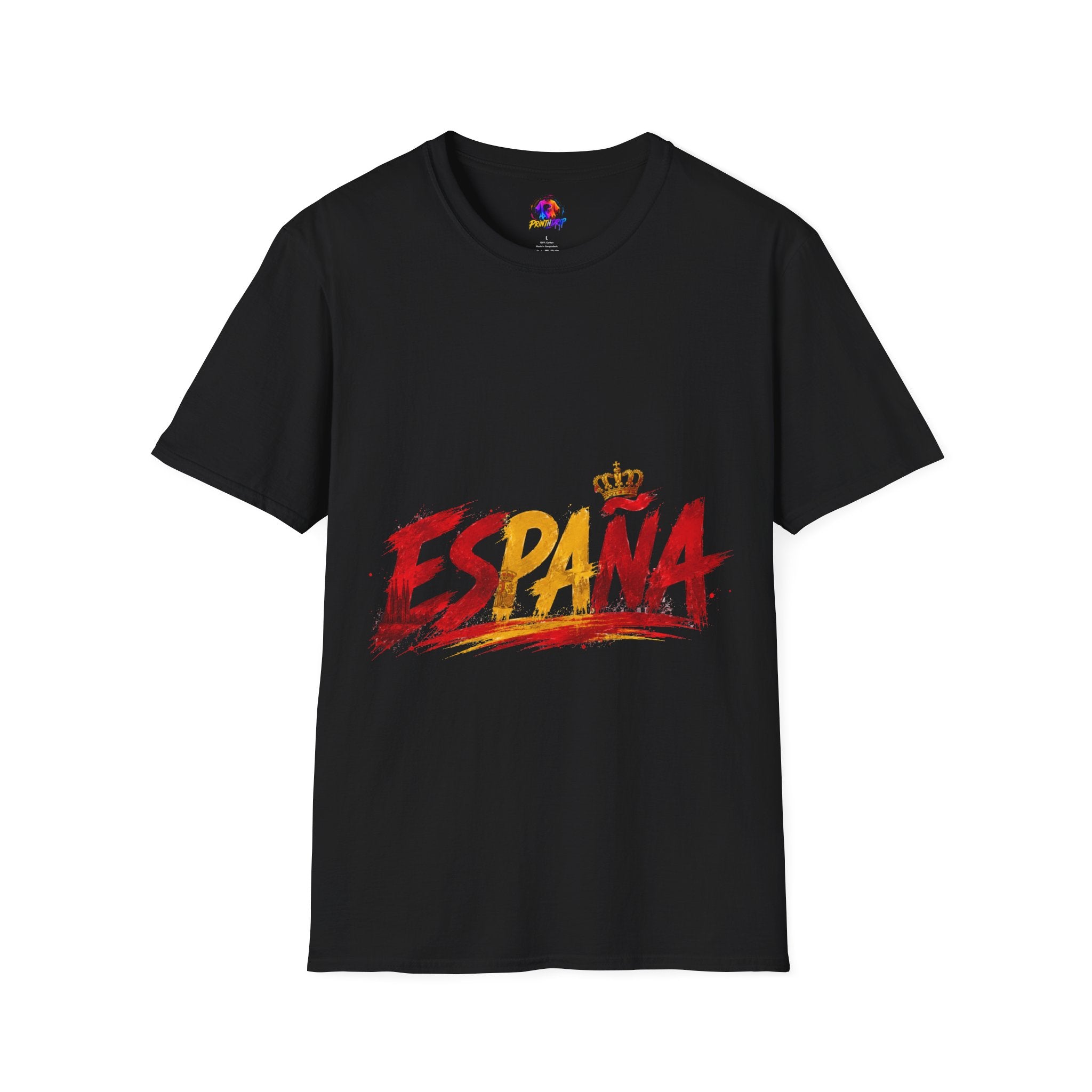 Spain  Graphic T-Shirt — Spanish Flag Brushstroke Design with Crown