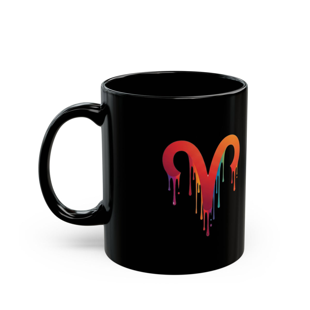 Aries Zodiac Rainbow Drip Heart Mug — Colorful Melting Heart Coffee Cup
