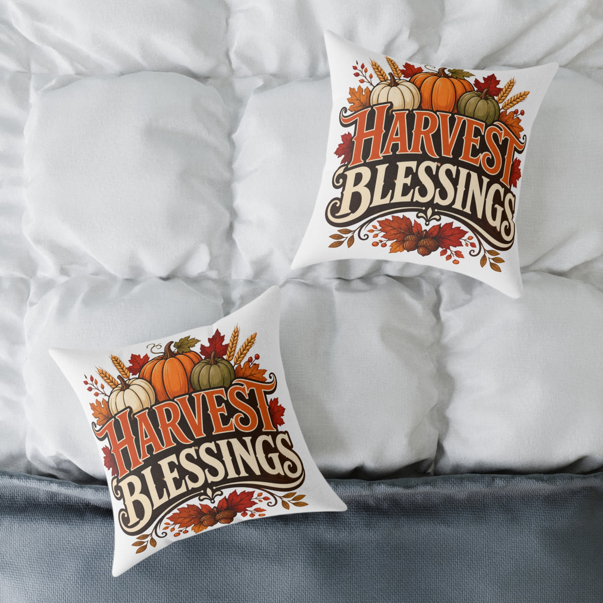 Thanksgiving Harvest Blessings Fall Throw Pillow — Autumn Pumpkin Decorative Pillow