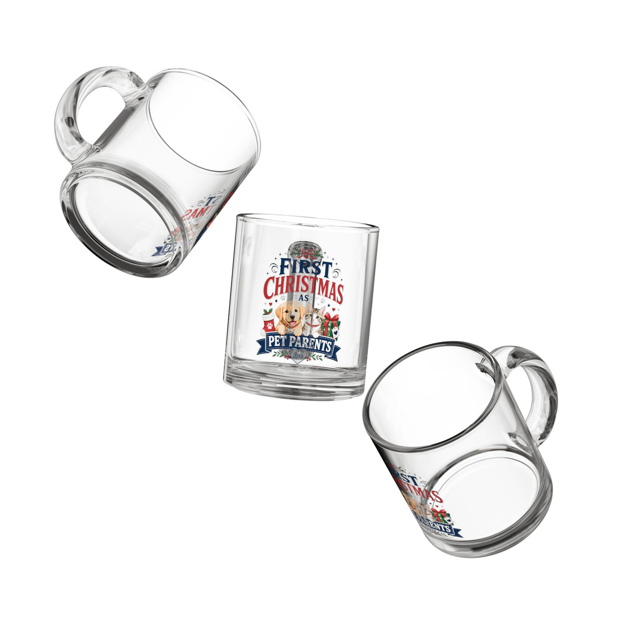 Christmas Glass Mug First Christmas as Pet Parents Glass Mug — 10oz Holiday Pet Lover Gift