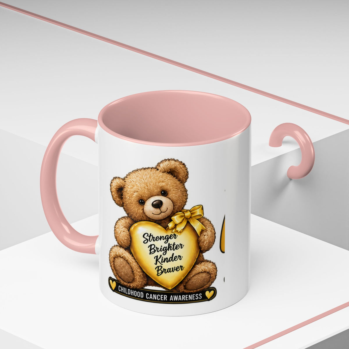 Gold Ribbon Teddy Bear Childhood Cancer Awareness Accent Mug (11/15oz)
