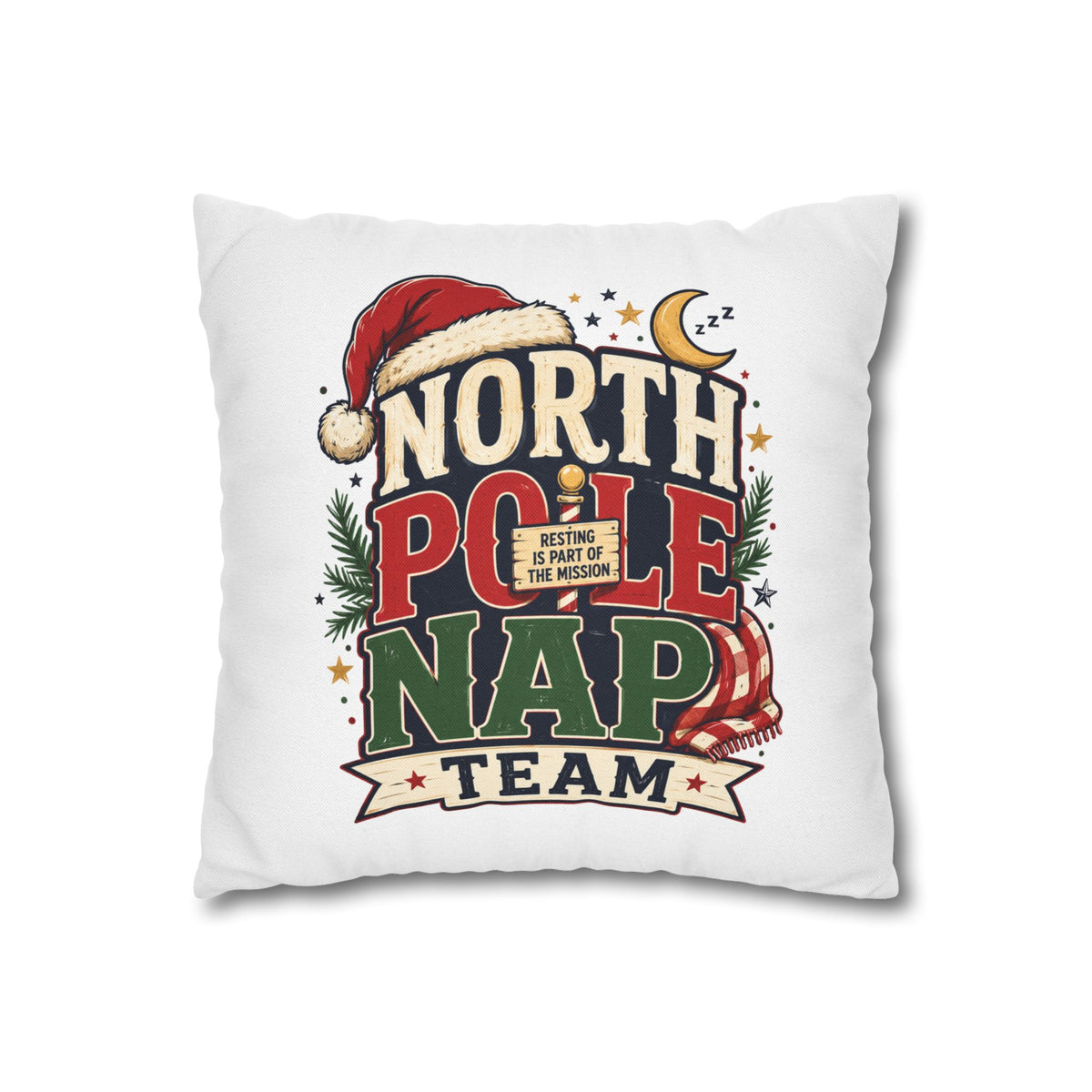 Christmas North Pole Nap Team Pillowcase — Funny Christmas Holiday Throw Pillow Cover