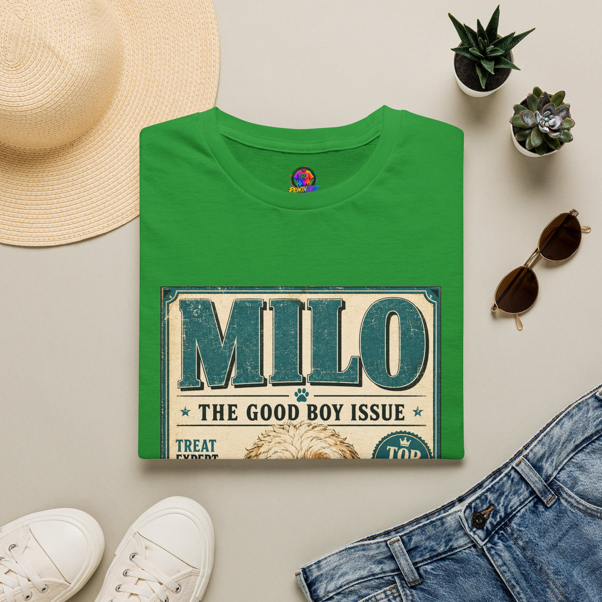 Milo 'The Good Boy Issue' Dog T‑Shirt — Vintage Puppy Magazine Design