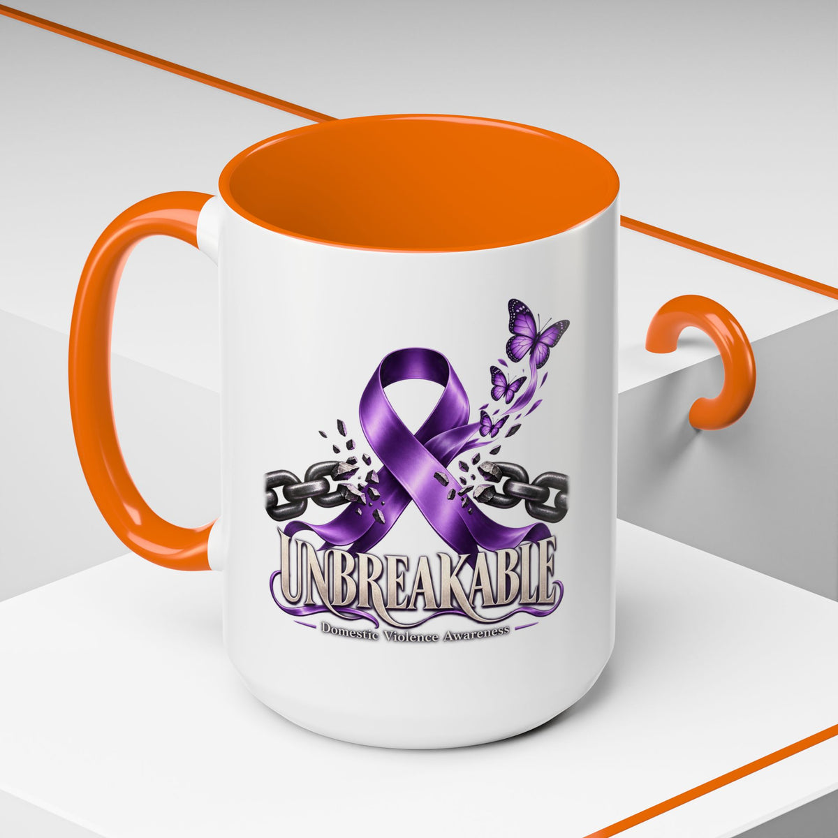 Unbreakable Purple Ribbon Coffee Mug —Domestic Violence Awareness Support Accent Mug