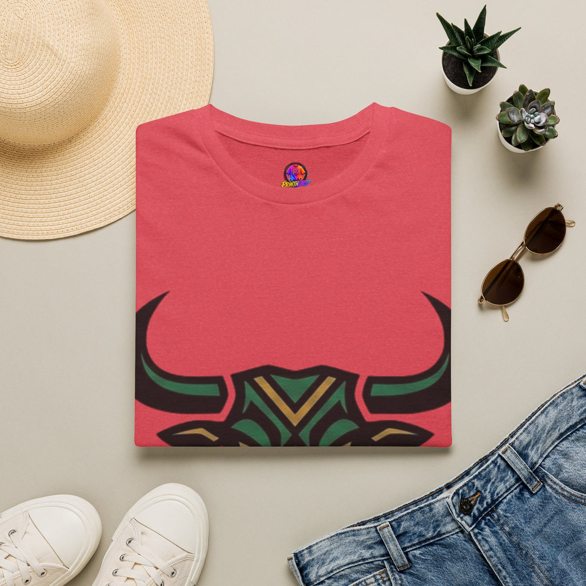 Bull Head Graphic T-Shirt — Tribal Geometric Rodeo Tee