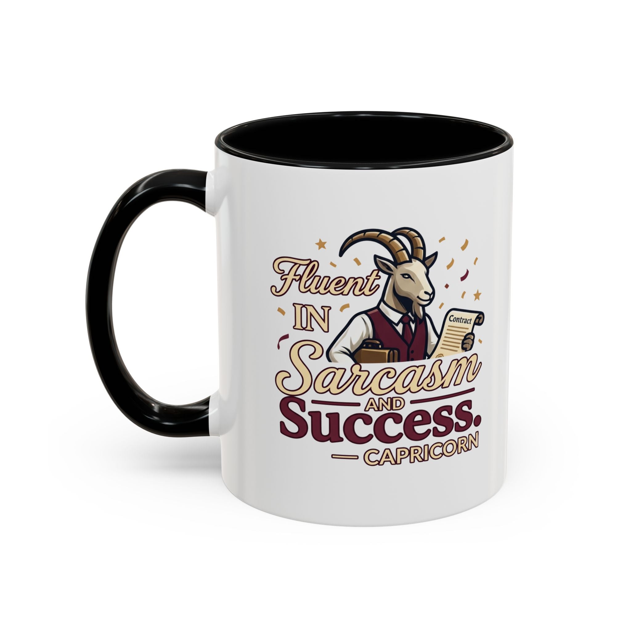 Capricorn Coffee Mug — "Fluent in Sarcasm and Success" Accent Mug