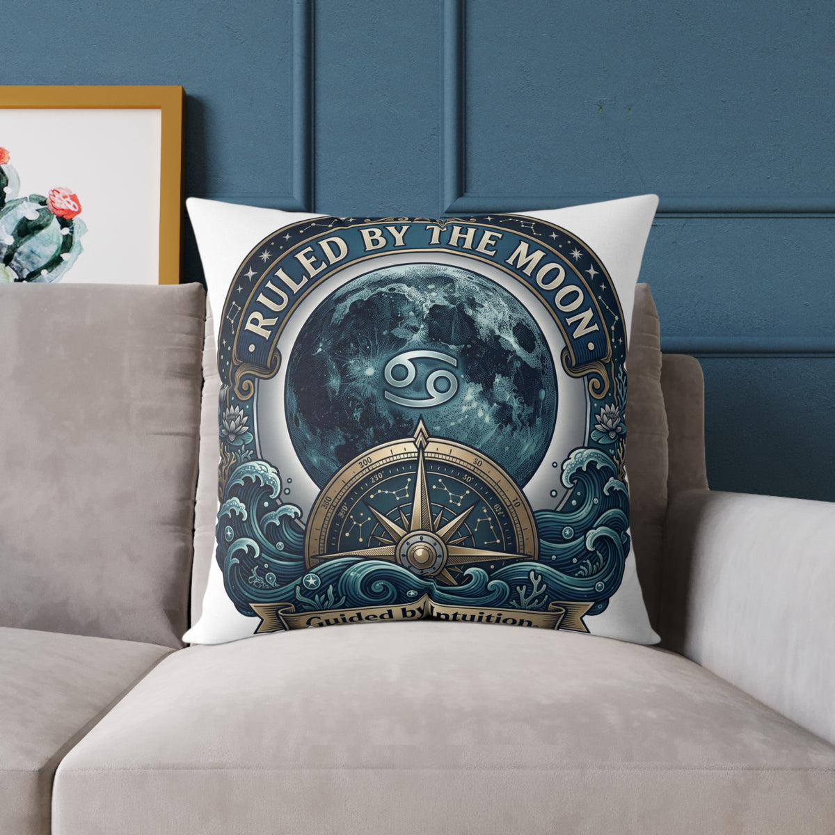 Cancer Zodiac Pillow Ruled By The Moon, Guided By Intuition Square Poly Canvas Pillow