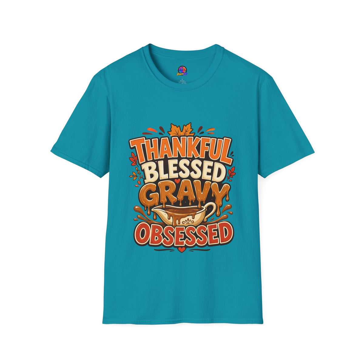 Thanksgiving T-shirt Thankful Blessed Gravy Obsessed T-Shirt — Thanksgiving Fall Turkey Dinner Tee