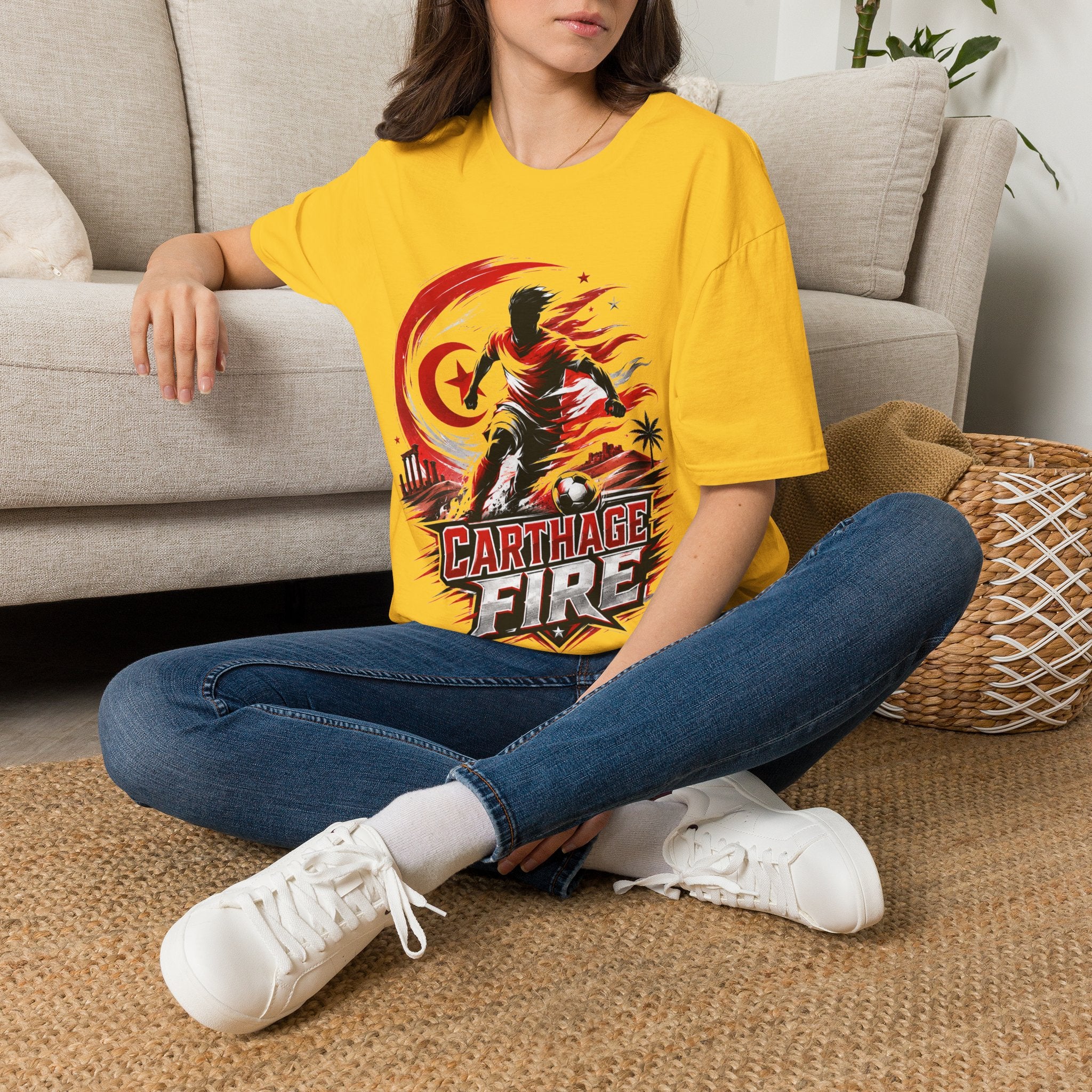 Tunisia Carthage Fire Soccer T-Shirt — Red Crescent Football Fan Tee