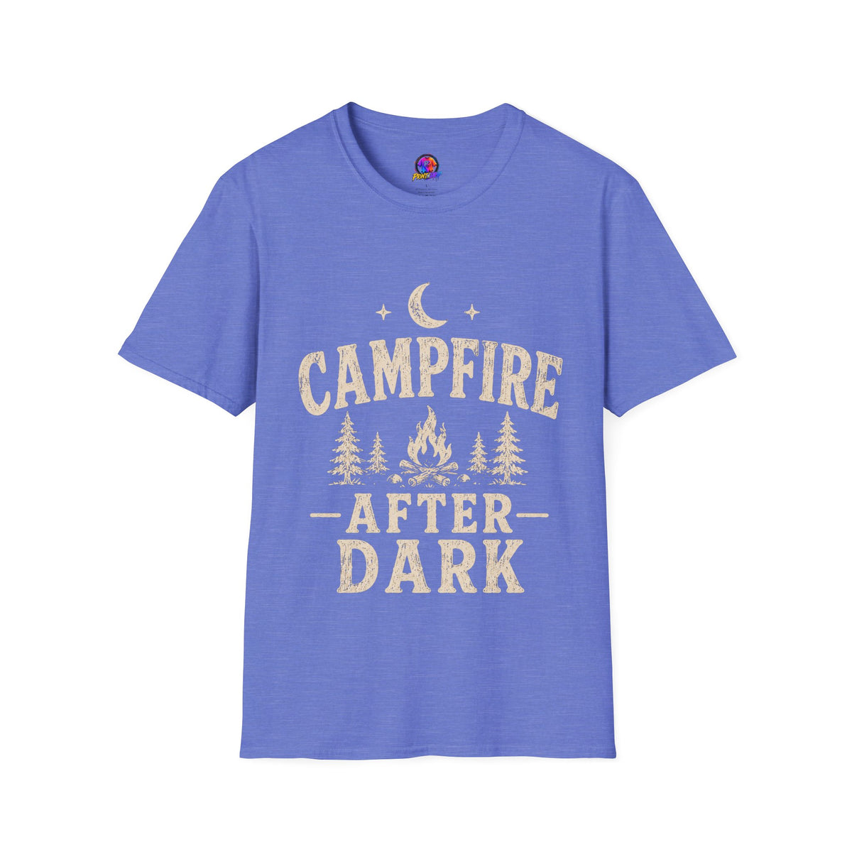 Campfire After Dark T-Shirt — Cozy Camping Moon & Trees Graphic