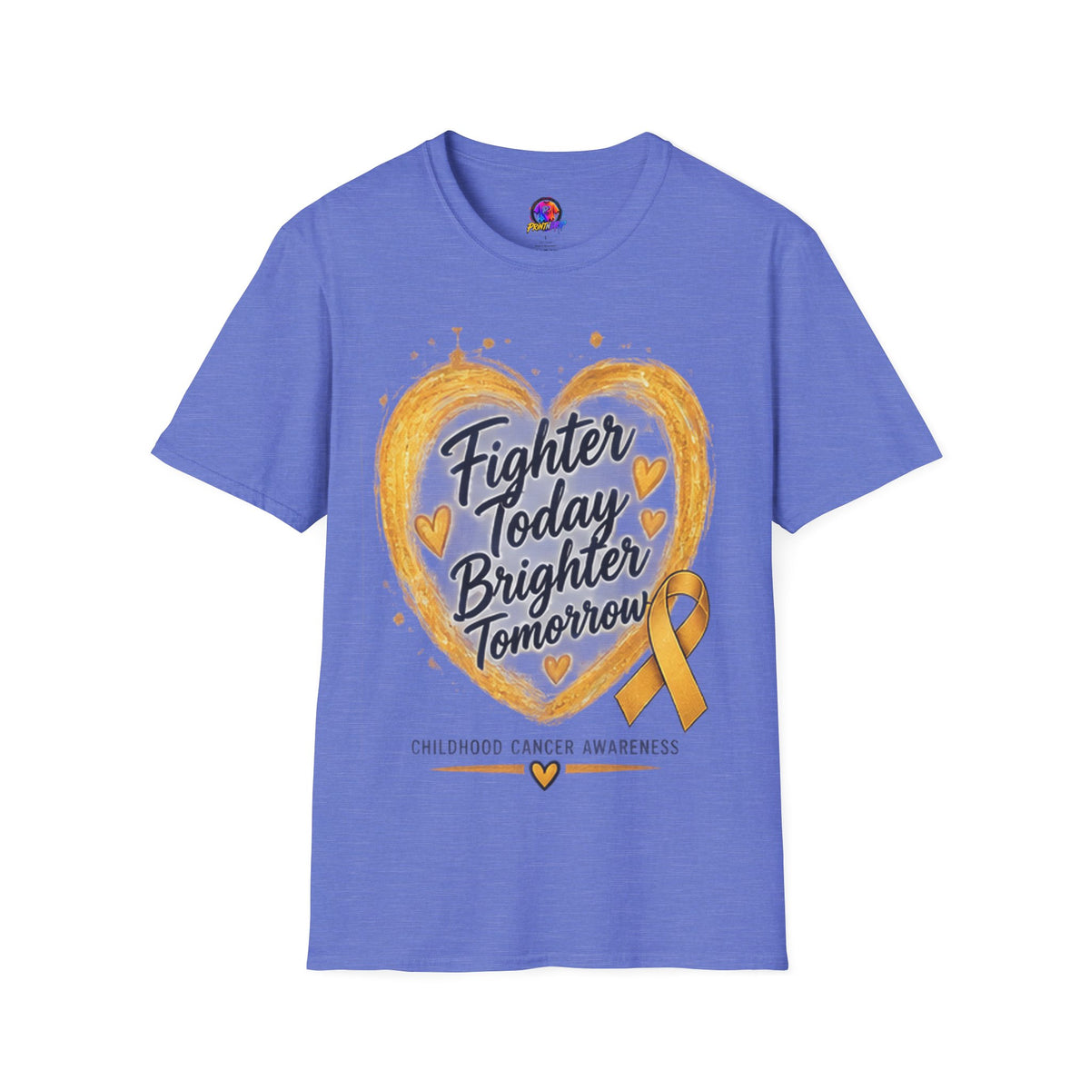 Childhood Cancer Awareness T-Shirt — "Fighter Today Brighter Tomorrow" Gold Ribbon
