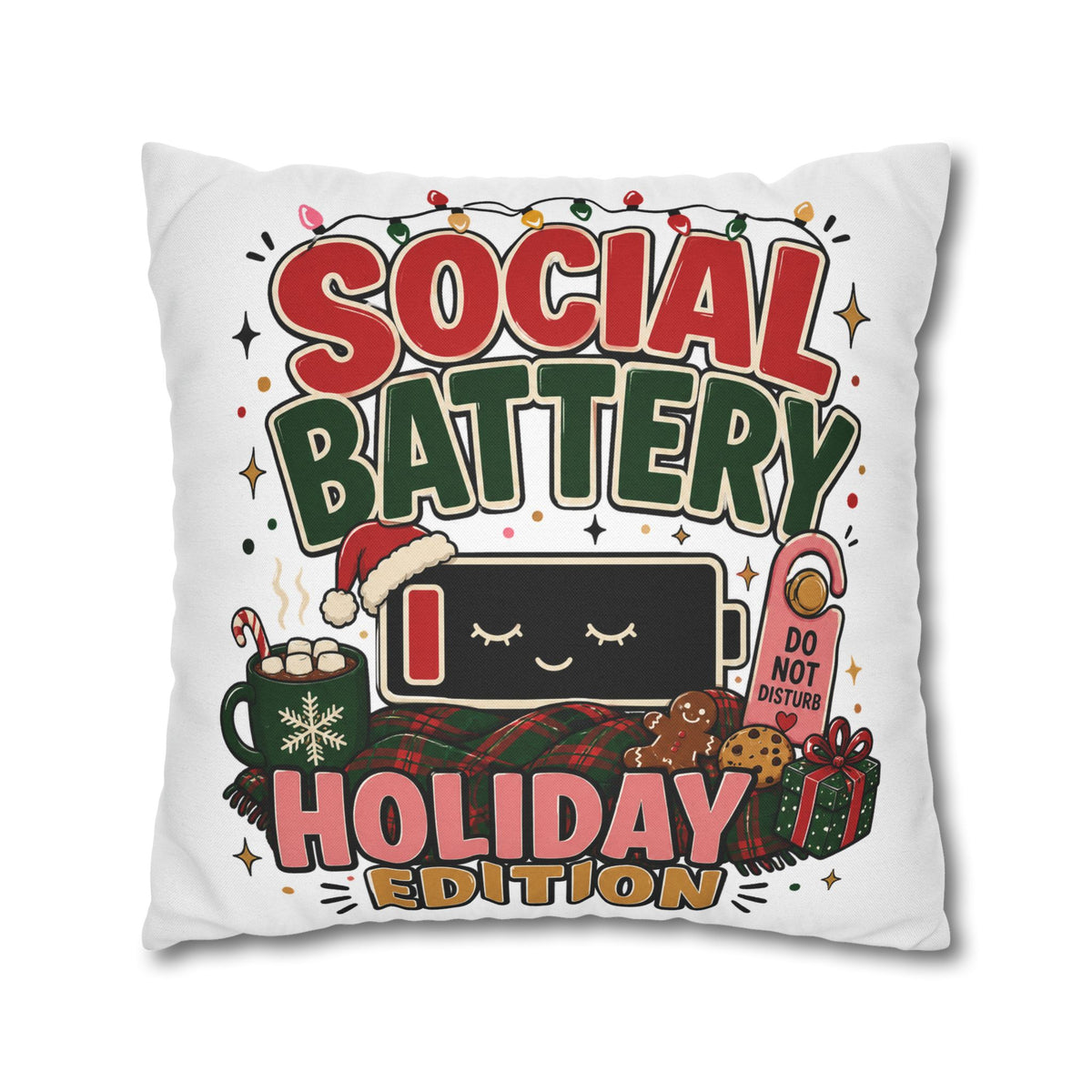 Social Battery Holiday Pillowcase  Modern Day Christmas — Cute Rechargeable Battery Christmas Throw Pillow Cover