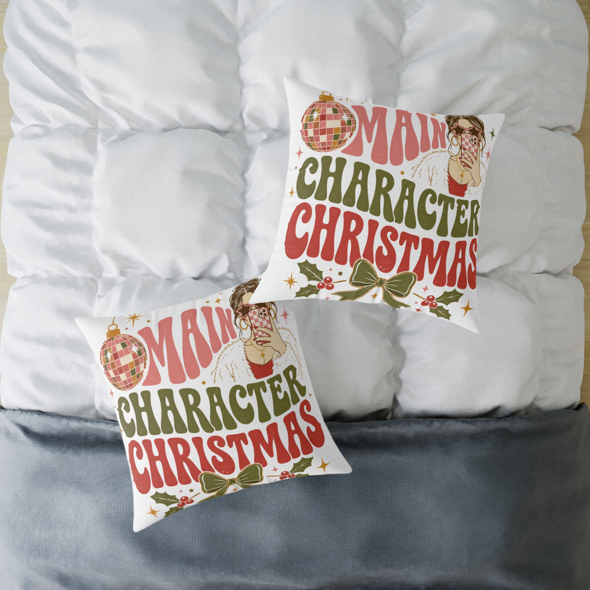 Modern Day Christmas Main Character Christmas Square Poly Canvas Pillow