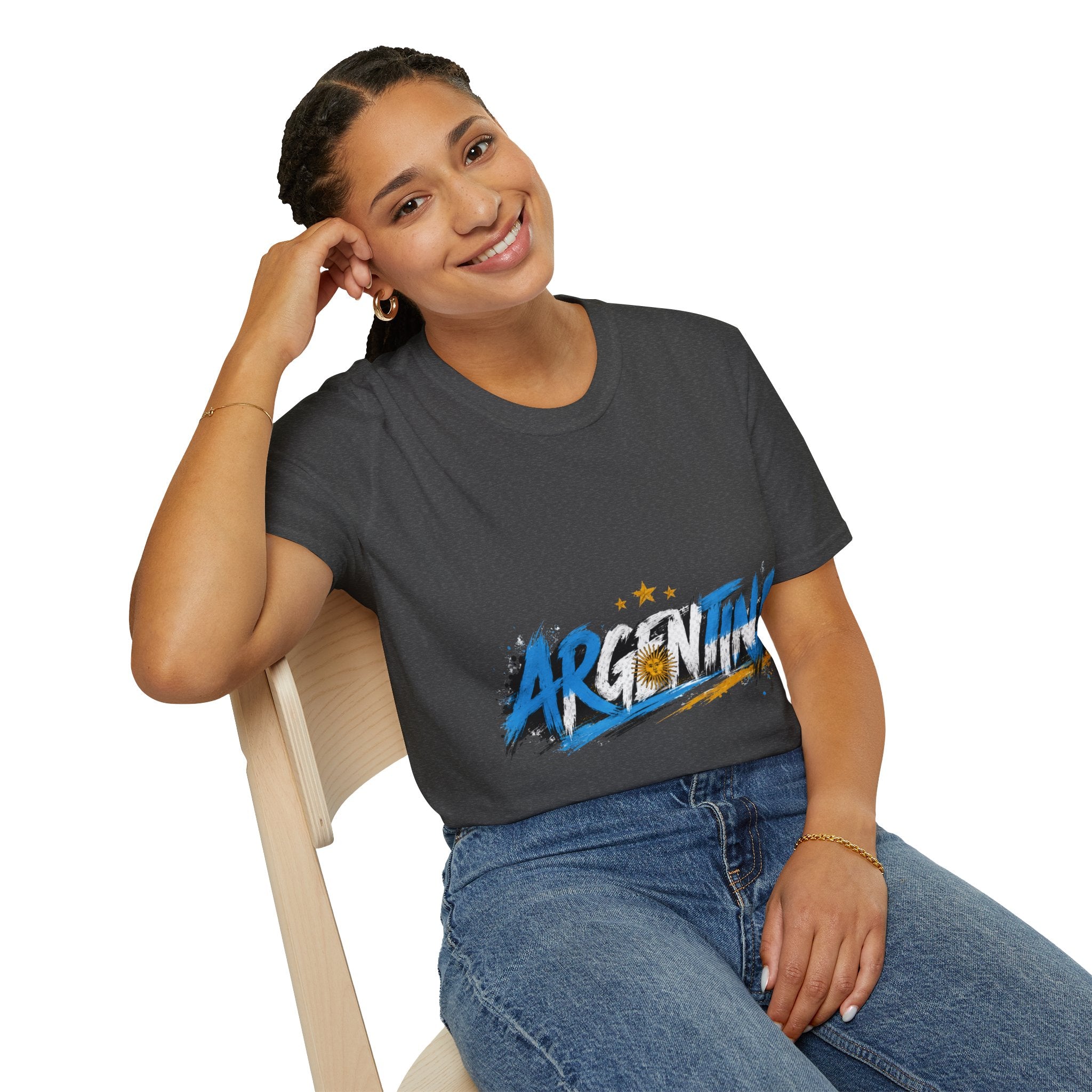 Argentina Graffiti T-Shirt — Soccer Fan Tee with Three Stars & Sun Emblem