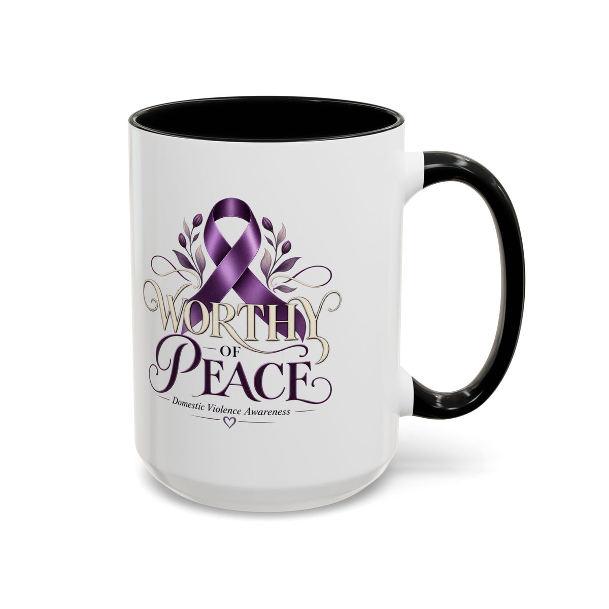 Worth of Peace Accent Coffee Mug — Domestic Violence Awareness Ribbon (11/15oz)