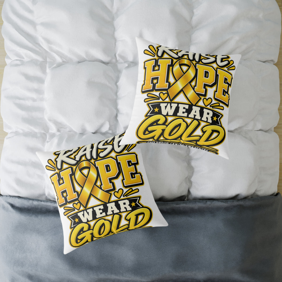 Raise Hope Wear Gold Pillow — Childhood Cancer Awareness Decorative Throw Pillow