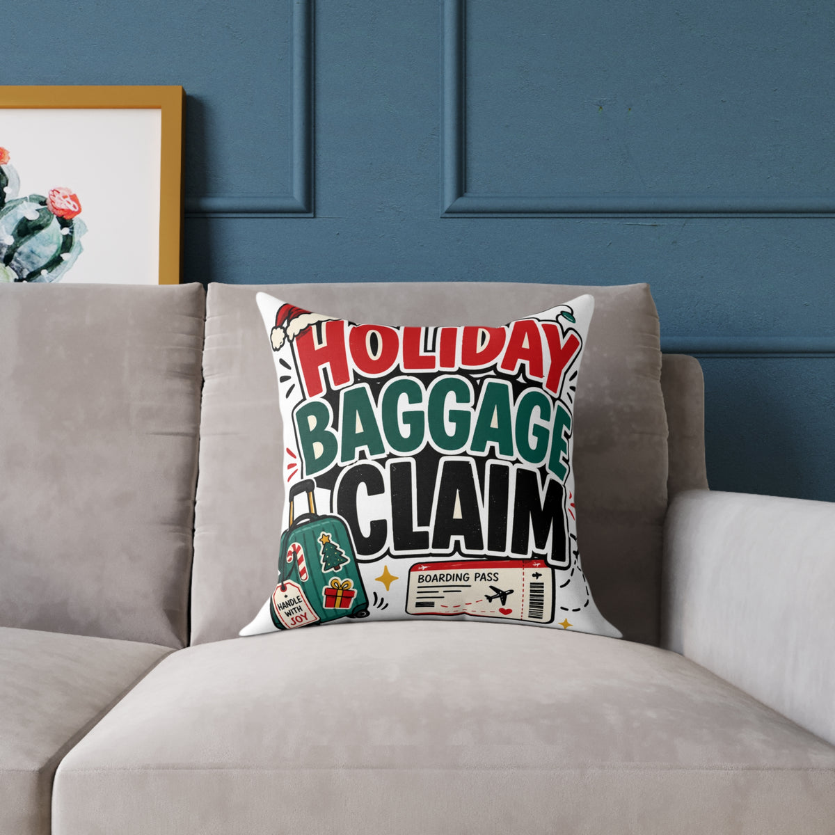 Modern Day Christmas Holiday Baggage Claim Square Poly Canvas Pillow